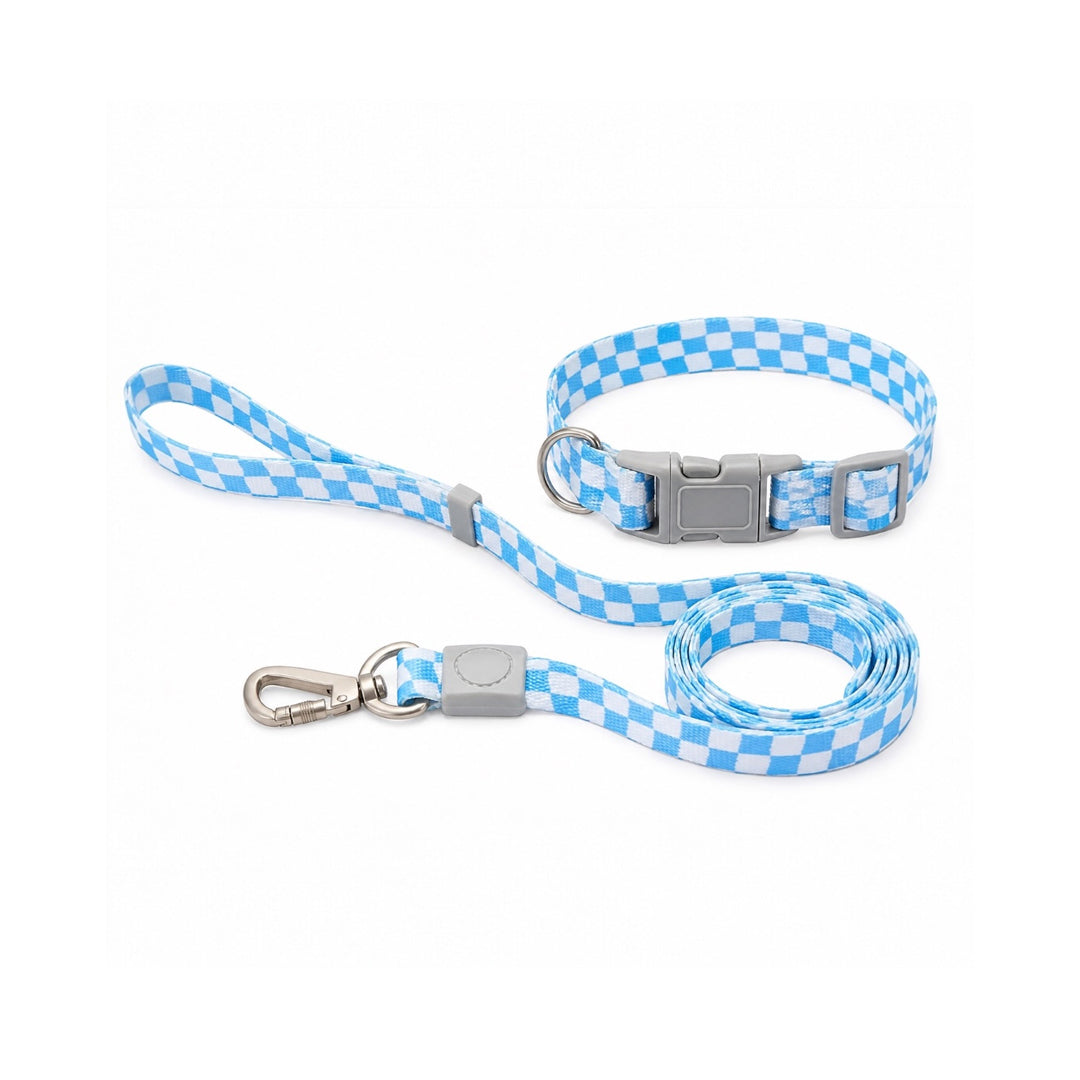Talking Dog Club - Checkmate Leash and Collar Combo - Blue
