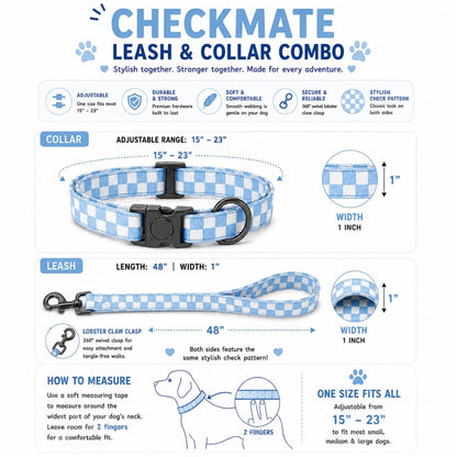 Talking Dog Club  Talking Dog Club - Checkmate Leash and Collar Combo - Blue