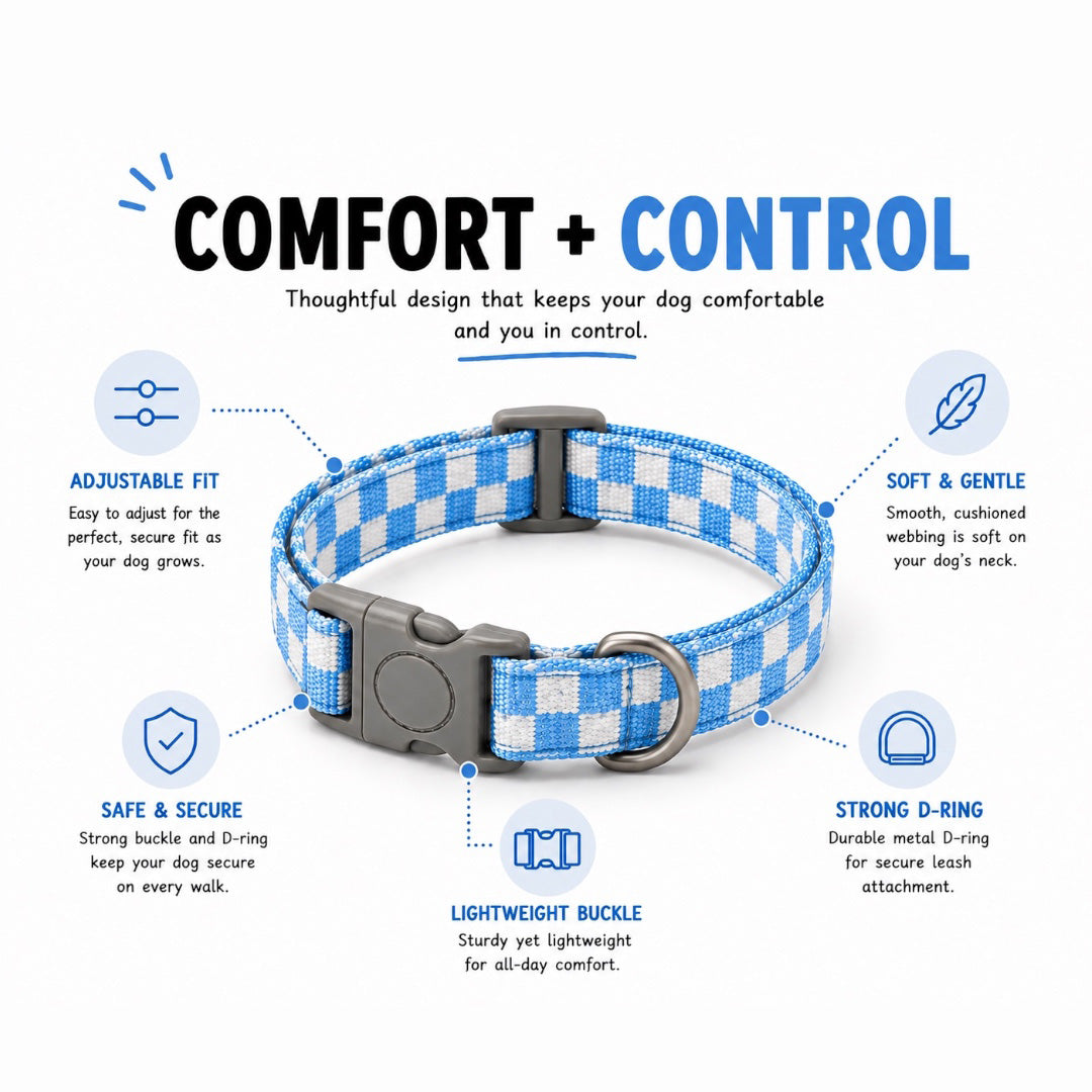 Talking Dog Club  Talking Dog Club - Checkmate Leash and Collar Combo - Blue