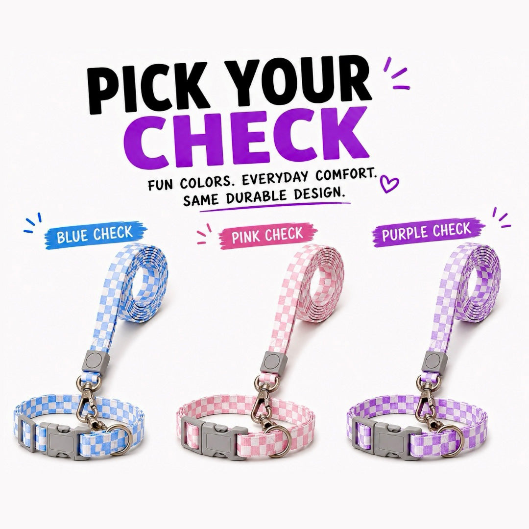 Talking Dog Club  Talking Dog Club - Checkmate Leash and Collar Combo - Blue