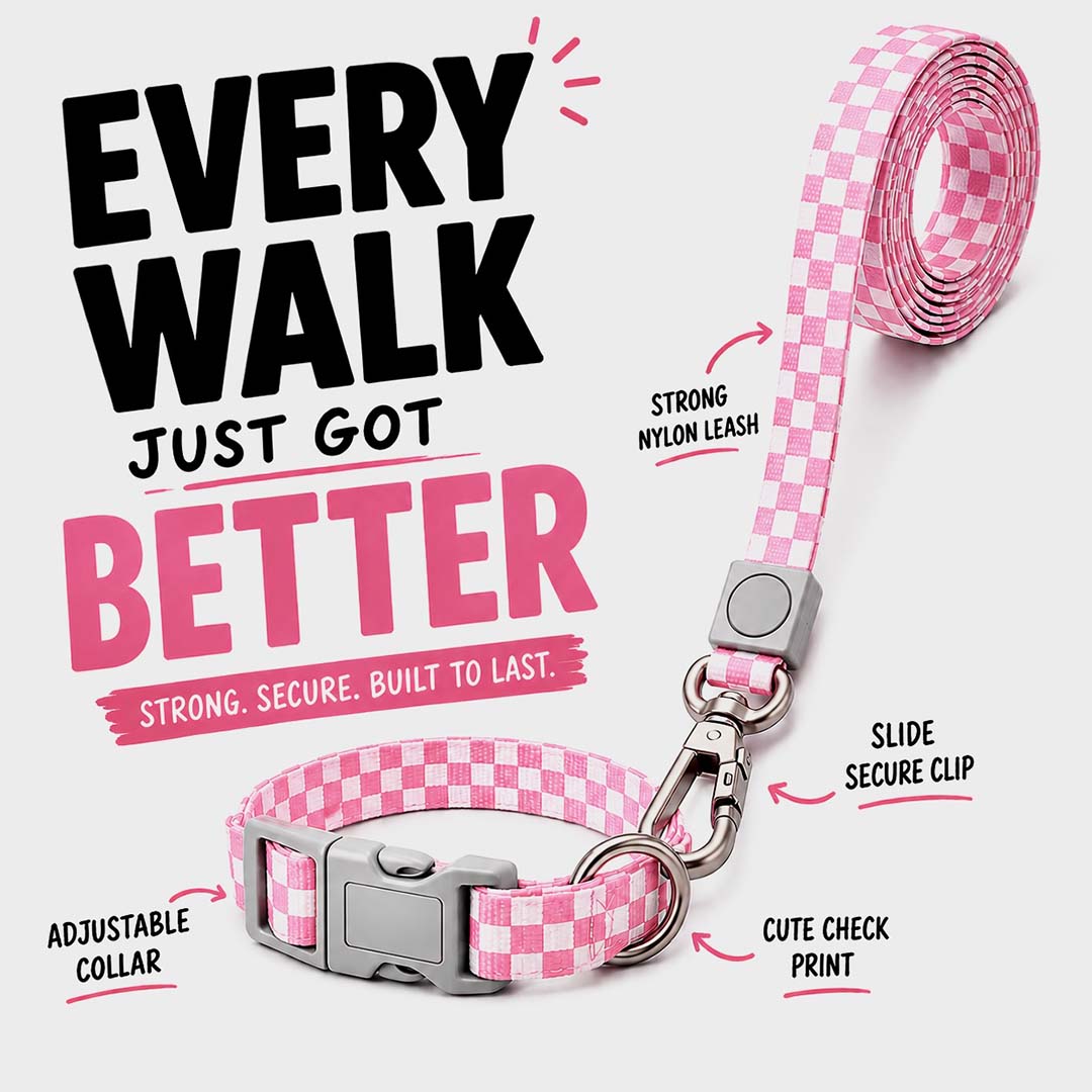 Talking Dog Club  Talking Dog Club - Checkmate Leash and Collar Combo - Pink