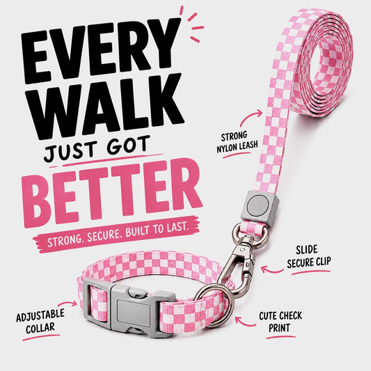 Talking Dog Club  Talking Dog Club - Checkmate Leash and Collar Combo - Pink