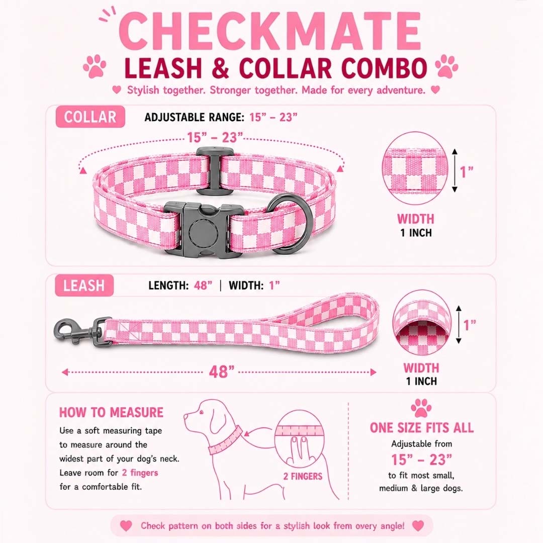 Talking Dog Club  Talking Dog Club - Checkmate Leash and Collar Combo - Pink