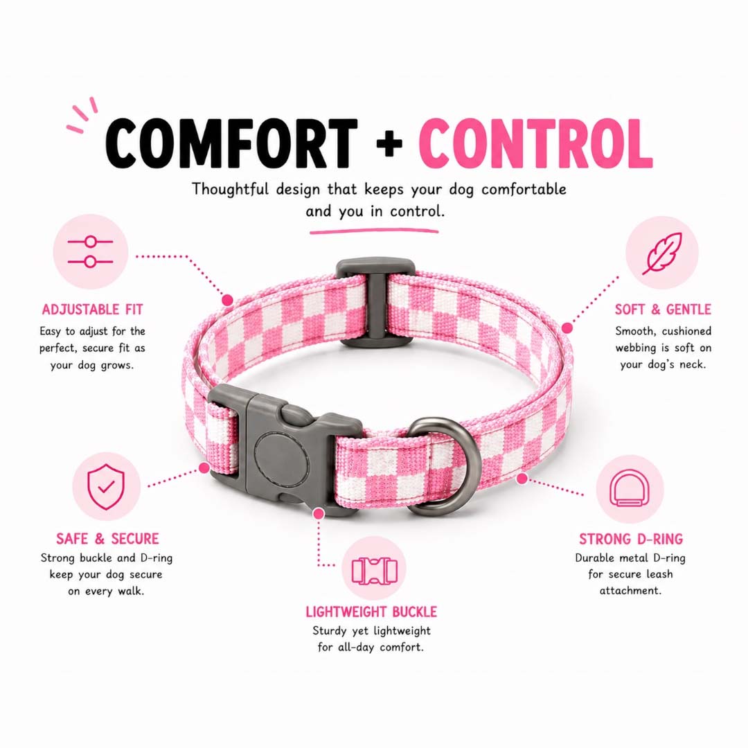Talking Dog Club  Talking Dog Club - Checkmate Leash and Collar Combo - Pink