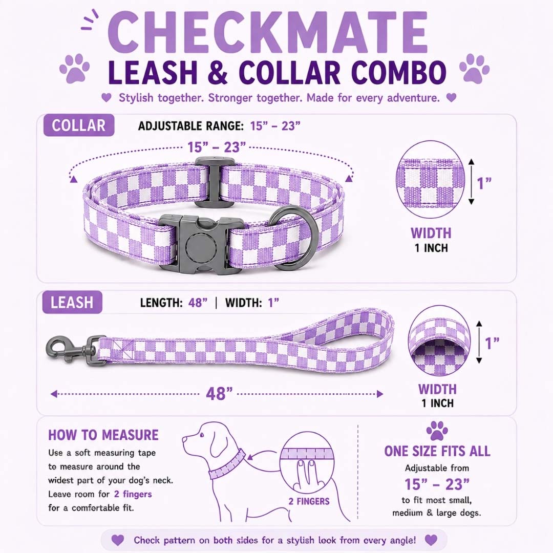 Talking Dog Club  Talking Dog Club - Checkmate Leash and Collar Combo - Purple