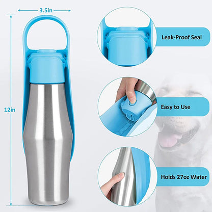 Talking Dog Club  Stainless Steel Travel Water Bottle for Dogs - Blue
