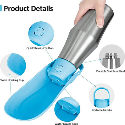 Talking Dog Club  Stainless Steel Travel Water Bottle for Dogs - Grey