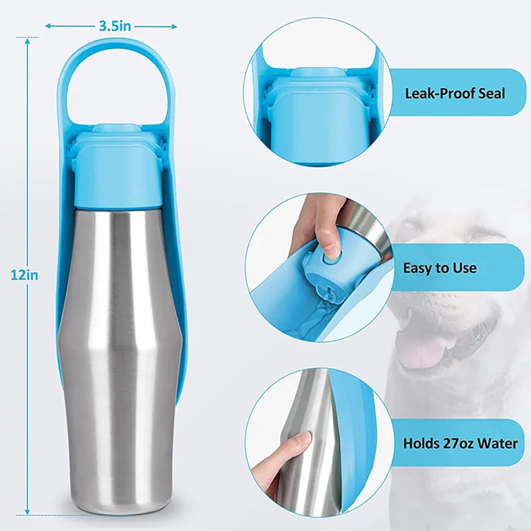 Talking Dog Club  Stainless Steel Travel Water Bottle for Dogs - Grey
