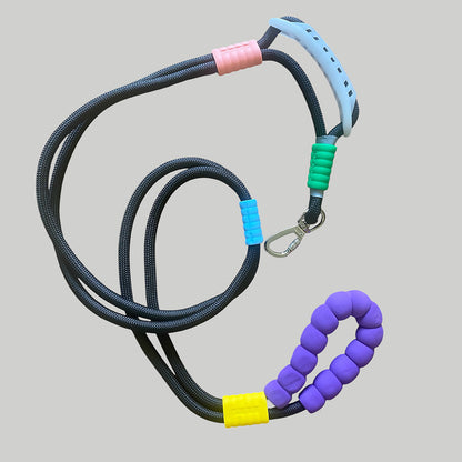 Talking Dog Club  Vivid- Brigt Color Extra Stong Leash - Black Leash/ Purple Handle