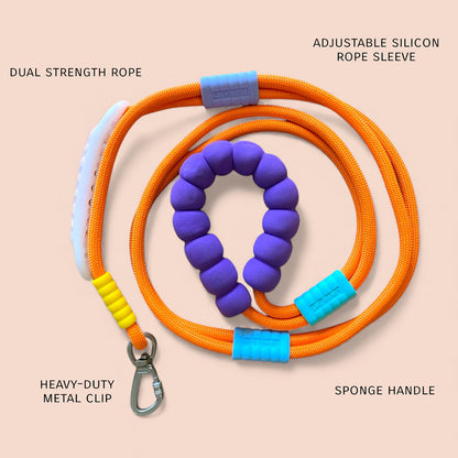 Talking Dog Club  Vivid- Bright Color Extra Stong Leash - Orange Leash/ Purple Handle
