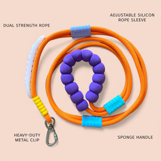 Talking Dog Club  Vivid- Bright Color Extra Stong Leash - Orange Leash/ Purple Handle