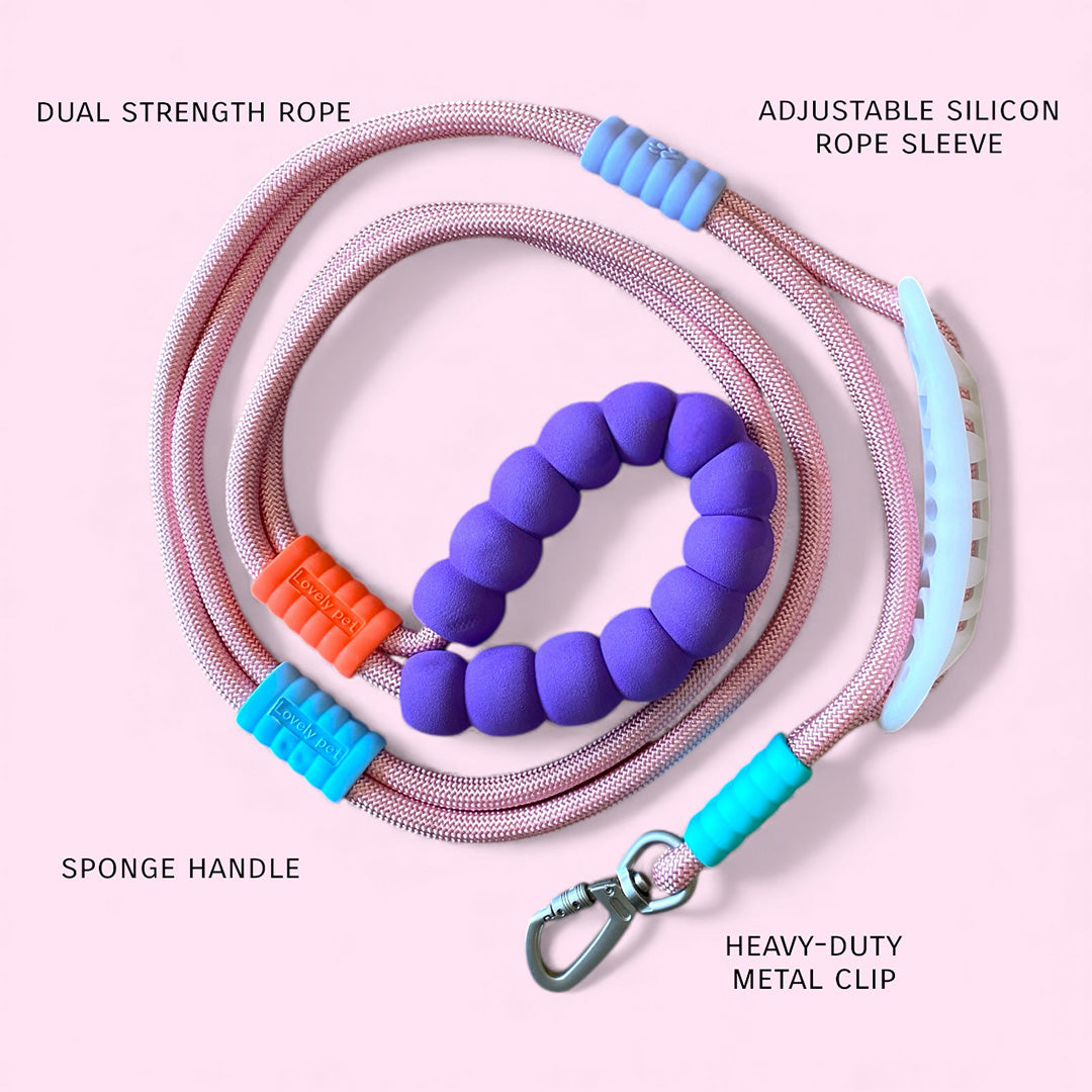 Talking Dog Club  Vivid- Bright Color Extra Stong Leash - Pink Leash/ Purple Handle