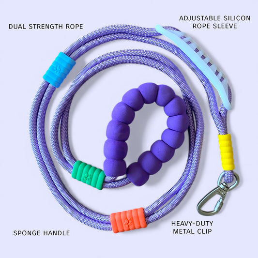Talking Dog Club  Vivid - Bright Color Extra Stong Leash - Purple Leash/ Purple Handle