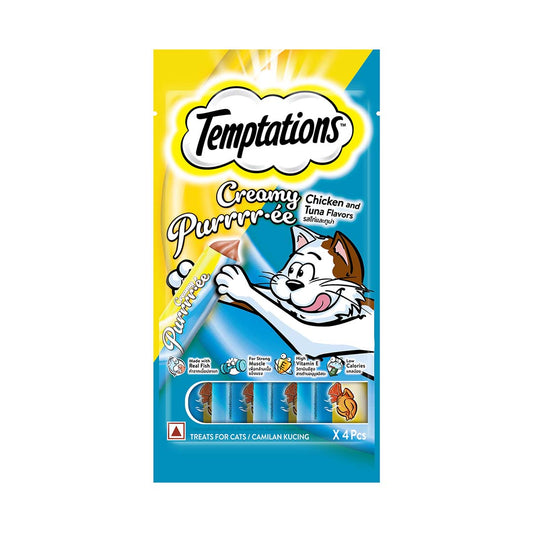 Temptations Creamy Purrrr-ee Cat Treats, Chicken & Tuna Flavors  48g (4 pieces)