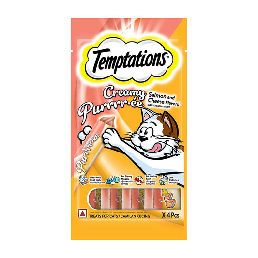 Temptations Creamy Purrrr-ée, Salmon & Cheese Flavour 48g (4 pieces)