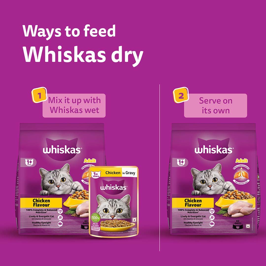 Whiskas Adult (+1 year) Dry Cat Food Food, Chicken Flavour, 1.2kg Pack