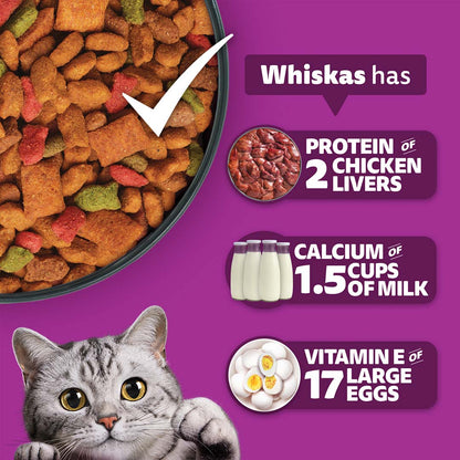 Whiskas Adult (+1 year) Dry Cat Food Food, Chicken Flavour, 1.2kg Pack