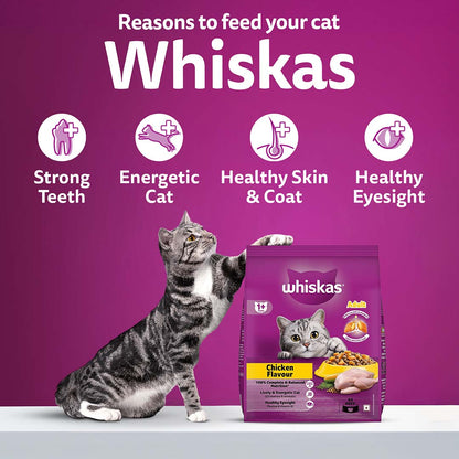 Whiskas Adult (+1 year) Dry Cat Food Food, Chicken Flavour, 1.2kg Pack
