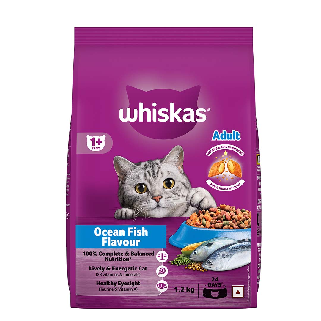 Whiskas Adult (+1 year) Dry Cat Food Food, Ocean Fish Flavour, 1.2kg Pack