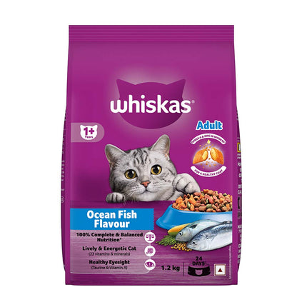 Whiskas Adult (+1 year) Dry Cat Food Food, Ocean Fish Flavour, 1.2kg Pack