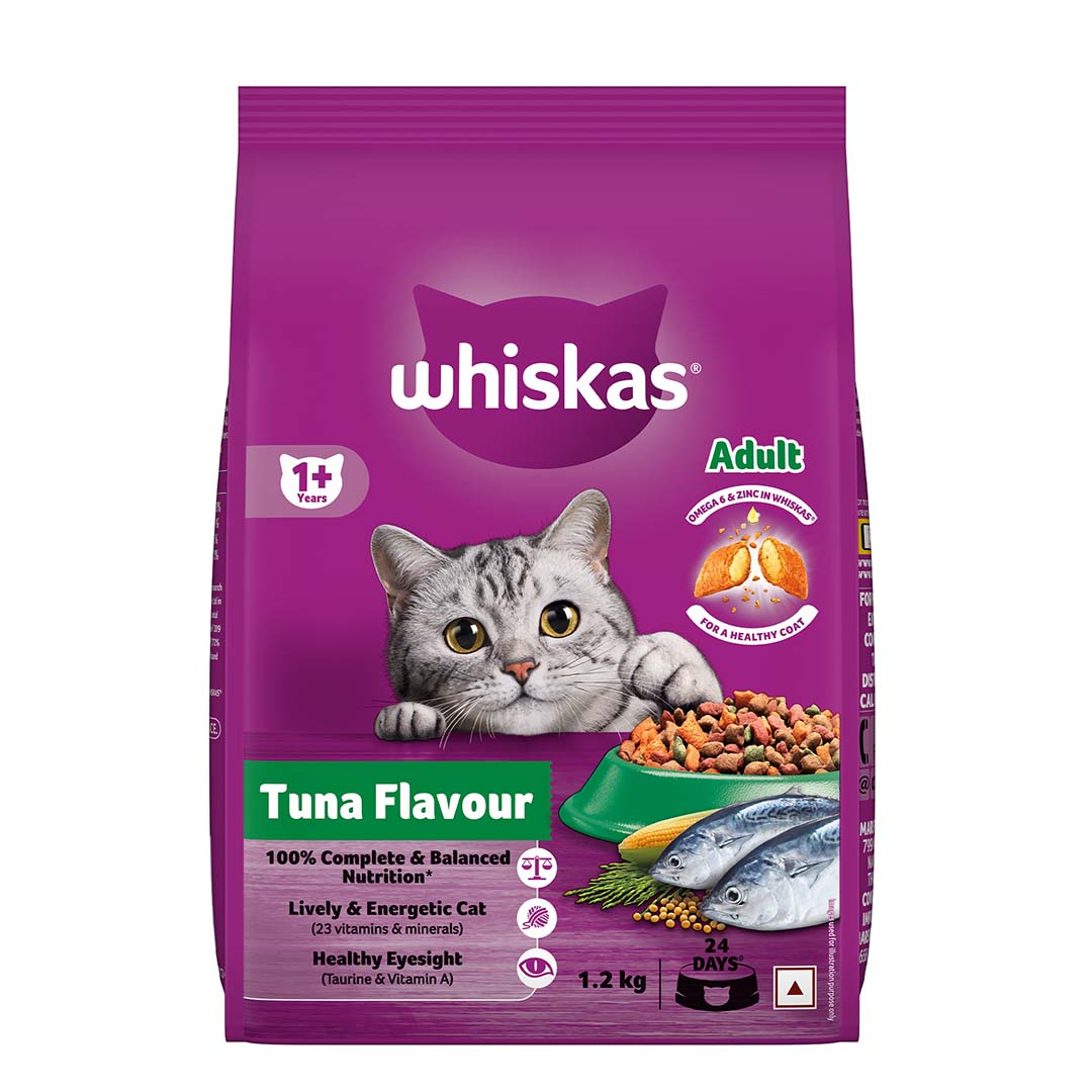 Whiskas Adult (+1 year) Dry Cat Food Food, Tuna Flavour, 1.2kg Pack