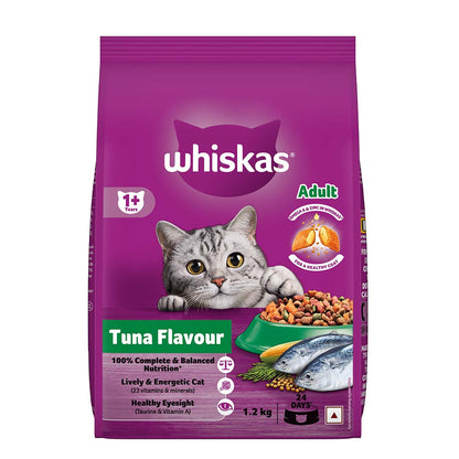 Whiskas Adult (+1 year) Dry Cat Food Food, Tuna Flavour, 1.2kg Pack
