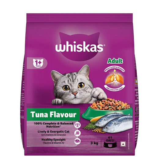 Whiskas Adult (+1 year) Dry Cat Food Food, Tuna Flavour, 3kg Pack