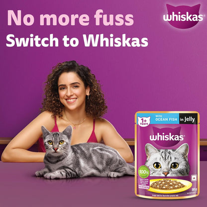Whiskas Adult (1+ year) Wet Cat Food, Ocean Fish Flavor, 80g | Complete & Balanced Food for Adult Cats