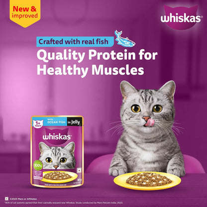 Whiskas Adult (1+ year) Wet Cat Food, Ocean Fish Flavor, 80g | Complete & Balanced Food for Adult Cats
