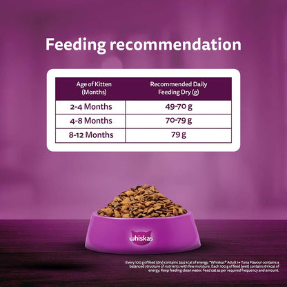Whiskas Kitten (2-12 months) Dry Cat Food, Ocean Fish Flavour with Milk, 3kg Pack