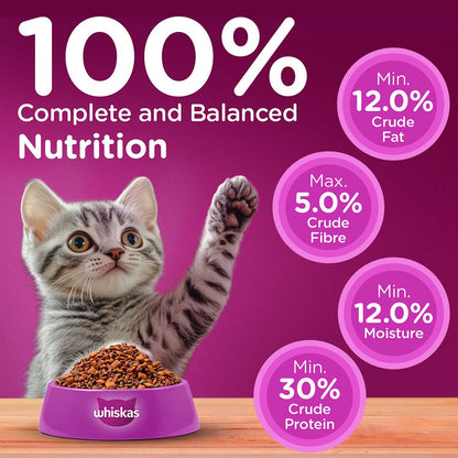 Whiskas Kitten (2-12 months) Dry Cat Food, Ocean Fish Flavour with Milk, 3kg Pack