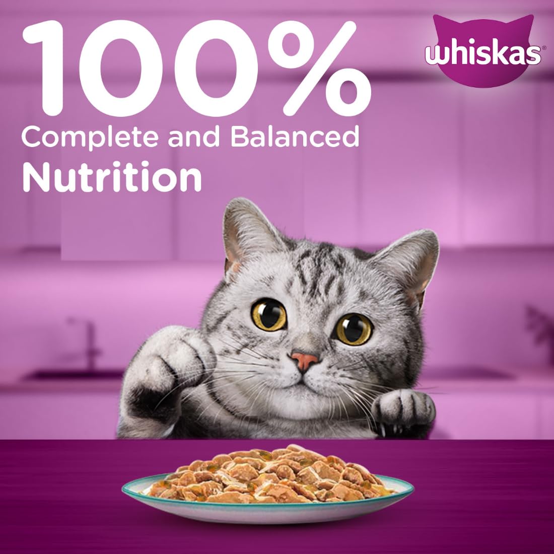 Whiskas Tasty Mix Adult (1+ year) Wet Cat Food, Chicken With Salmon Wakame Seaweed in Gravy, 70g | Made With Real Fish | Complete & Balanced Nutrition for Adult Cat