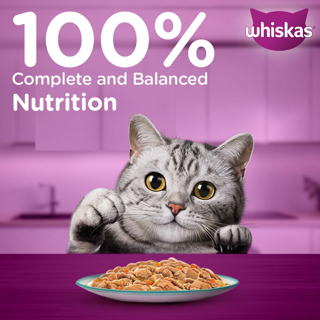 Whiskas Tasty Mix Adult (1+ year) Wet Cat Food, Seafood Cocktail Wakame Seaweed in Gravy, 70 g|Made With Real Fish|Complete & Balanced Nutrition for Adult cat