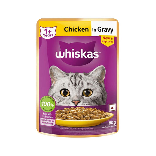 Whiskas Wet Cat Food for Adult Cats (1+Years), Chicken in Gravy Flavour,  80g