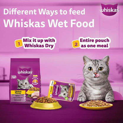 Whiskas Wet Cat Food for Adult Cats (1+Years), Chicken in Gravy Flavour,  80g