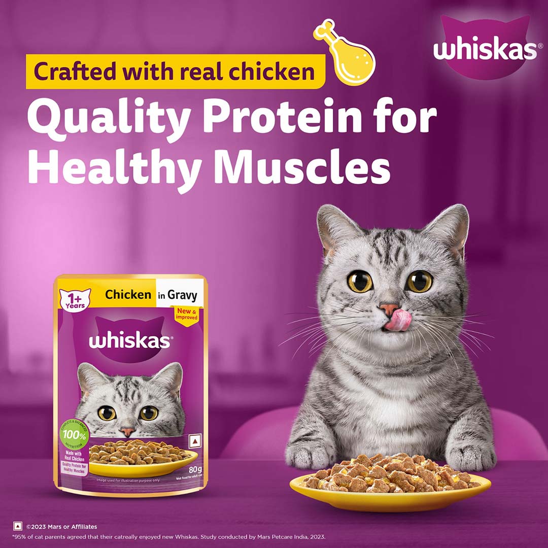Whiskas Wet Cat Food for Adult Cats (1+Years), Chicken in Gravy Flavour,  80g