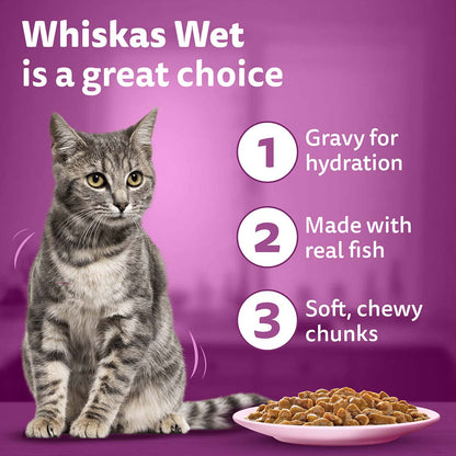 Whiskas Wet Cat Food for Adult Cats (1+Years), Salmon in Gravy Flavour,  80g