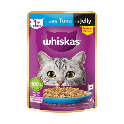 Whiskas Wet Cat Food for Adult Cats (1+Years), Tuna in Jelly Flavour,  80g