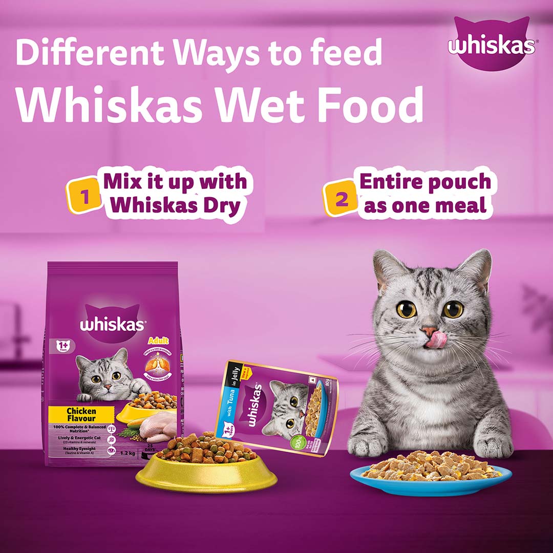 Whiskas Wet Cat Food for Adult Cats (1+Years), Tuna in Jelly Flavour,  80g