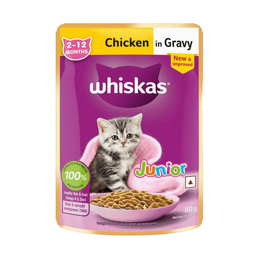 Whiskas Wet Cat Food for Kittens (2-12 Months), Chicken in Gravy Flavour,  80g
