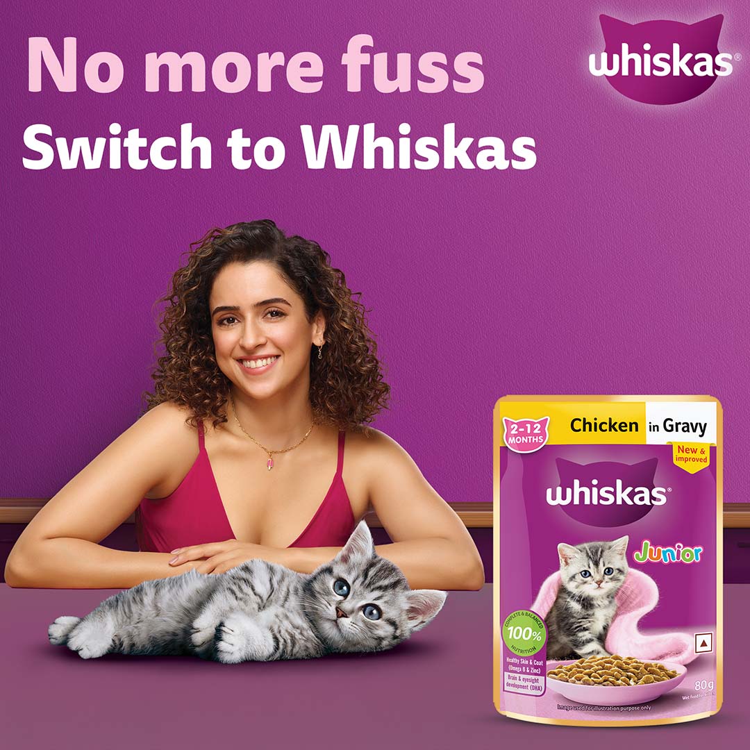 Whiskas Wet Cat Food for Kittens (2-12 Months), Chicken in Gravy Flavour,  80g