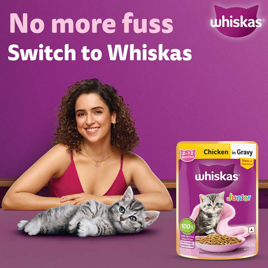 Whiskas Wet Cat Food for Kittens (2-12 Months), Chicken in Gravy Flavour,  80g