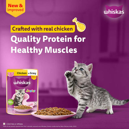 Whiskas Wet Cat Food for Kittens (2-12 Months), Chicken in Gravy Flavour,  80g