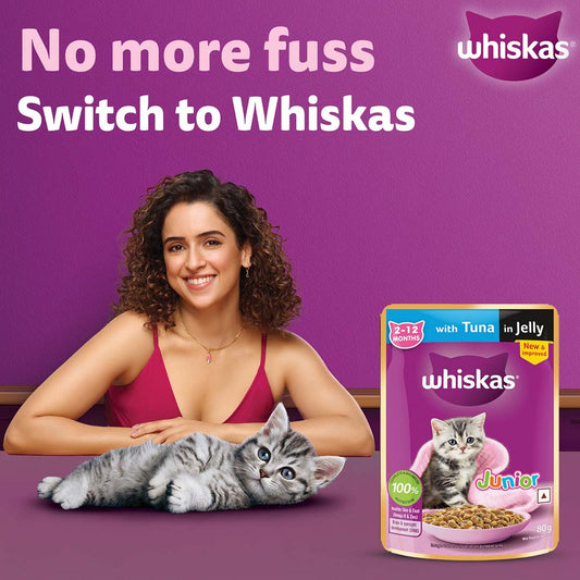 Whiskas Wet Cat Food for Kittens (2-12 Months), Tuna in Jelly Flavour,  80g