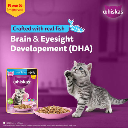 Whiskas Wet Cat Food for Kittens (2-12 Months), Tuna in Jelly Flavour,  80g